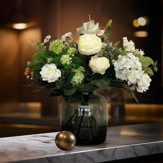 [Brand/Company Name] [Plant/Flower Type] and [Plant/Flower Type] set in [Material/Color] pot on [Material/Color] tray.